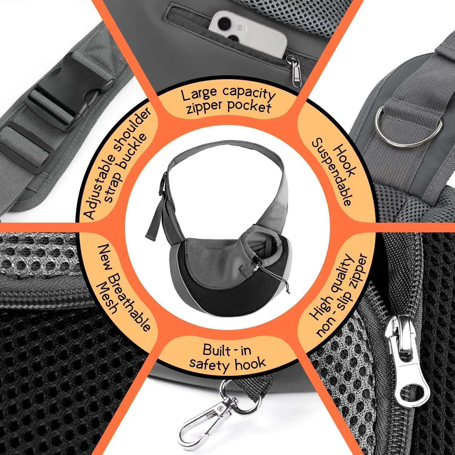PawVault Pet Sling Carrier — woman wearing hands-free dog sling bag with small dog inside