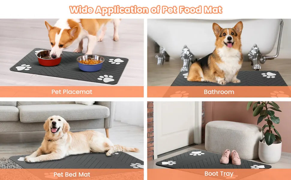 Dog drinking from bowl on PawVault waterproof feeding mat – PawVault