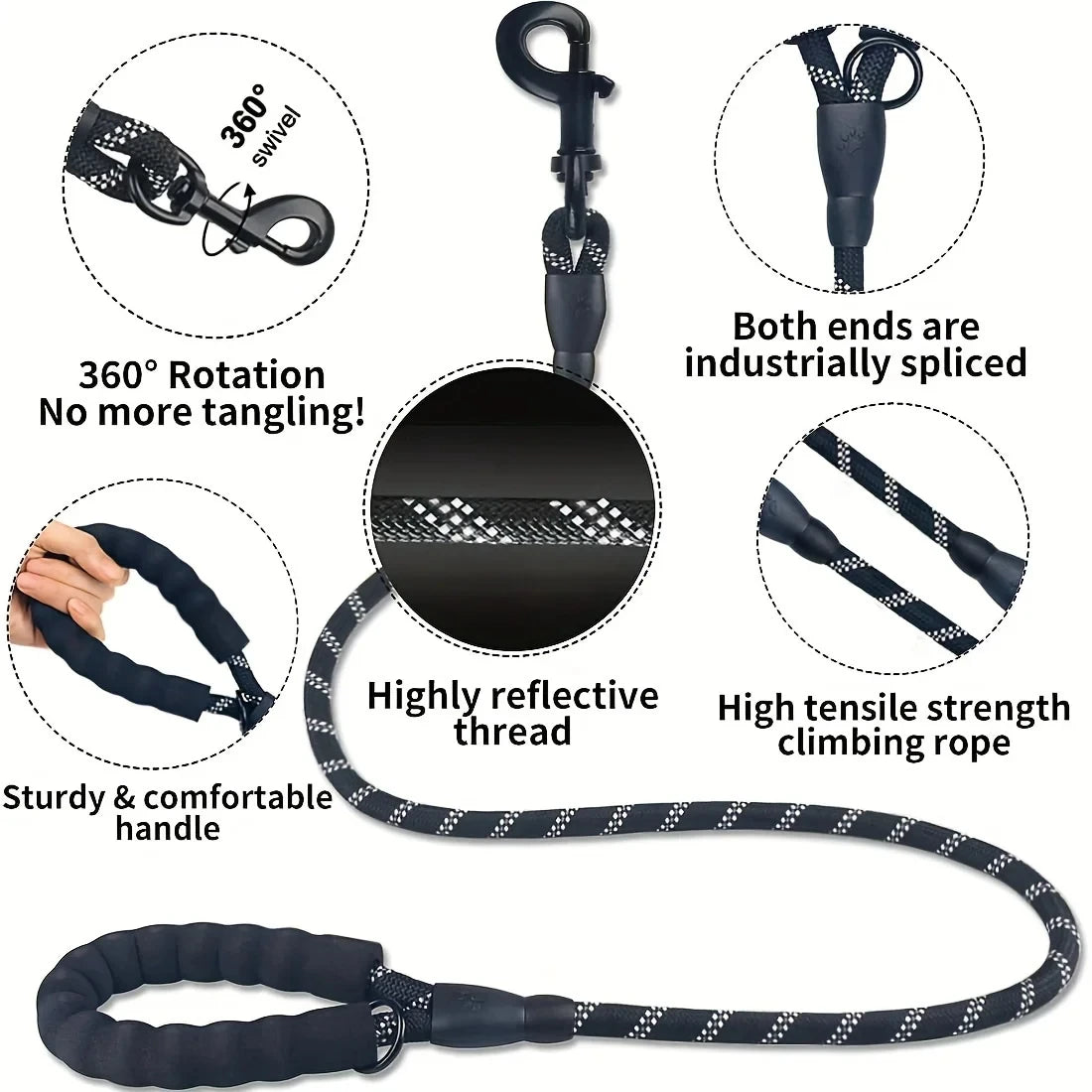 Large dog on PawVault heavy-duty reflective leash on walk – PawVault