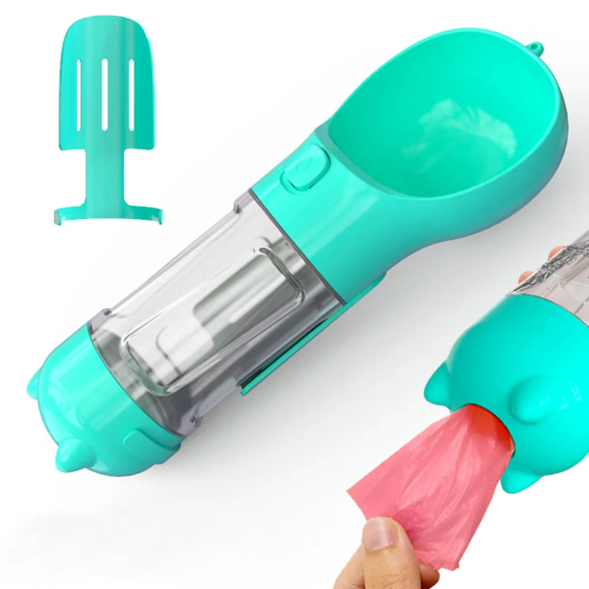 PawVault travel water bottle showing integrated drinking trough – PawVault