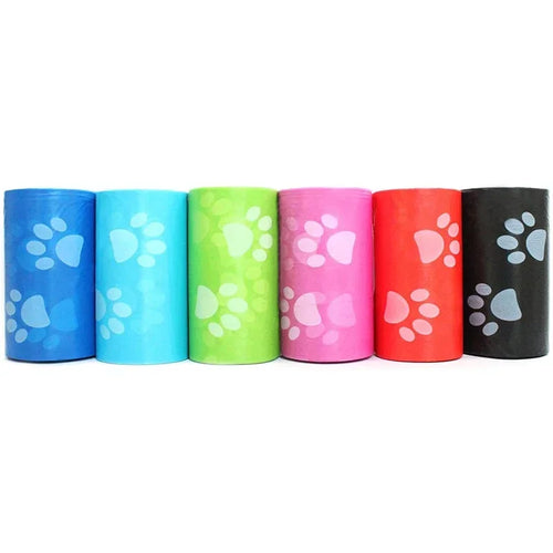 Colorful dog poop bags with bone dispenser clip