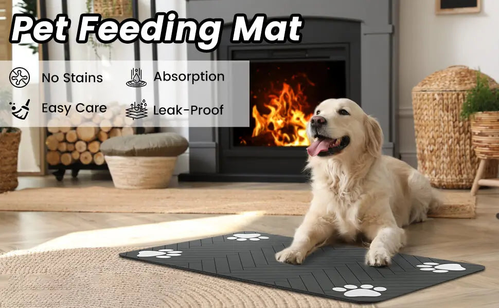 Raised edge keeping spills contained on PawVault pet feeding mat – PawVault