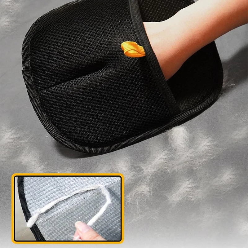 PawVault grooming glove worn on hand showing secure fit – PawVault