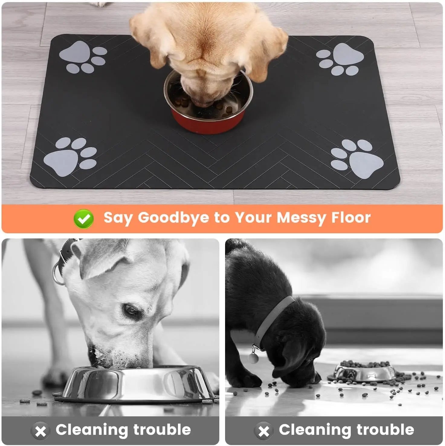Dog food bowls placed on PawVault waterproof feeding mat – PawVault