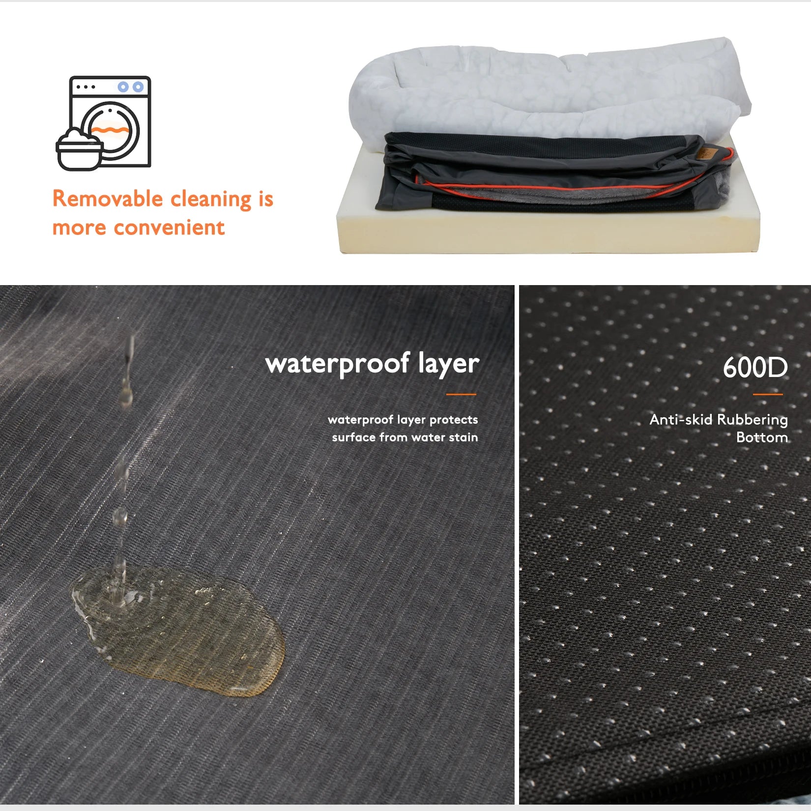Waterproof removable cover detail on PawVault orthopedic dog bed – PawVault